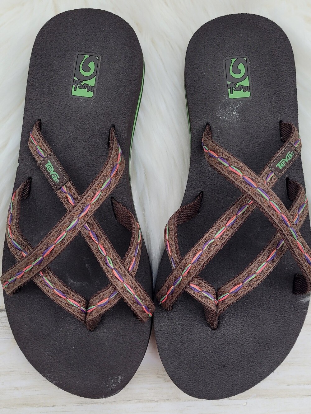 Teva Olowahu Lightweight Comfort Strappy Sandals Felicitas Brown Women's Size 7